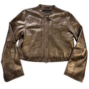 Saguaro Bronze Metallic Genuine Leather Moto Jacket Cropped Paneled Womens Large